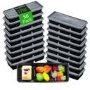 50 Pack 17 Oz Meal Prep Containers with 3 Compartments with lids,Disposable Plastic Bento Boxes Stackable Food Containers Snack,Dessert,Travel Lunch Boxes for Office,Picnic,Microwave Safe (50)