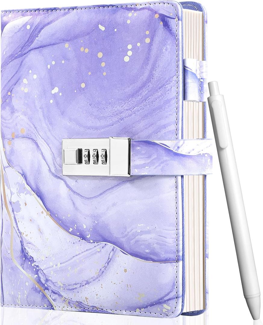 Diary with Lock for Girls, A5 Password Refillable Lined Journal Kit Locked Diary, Cute Stuff Christmas Birthday Gifts for Girls 6 7 8 9 10 11 12 13 14 Year Old Girl Toys, Teen Girl Gifts, Purple