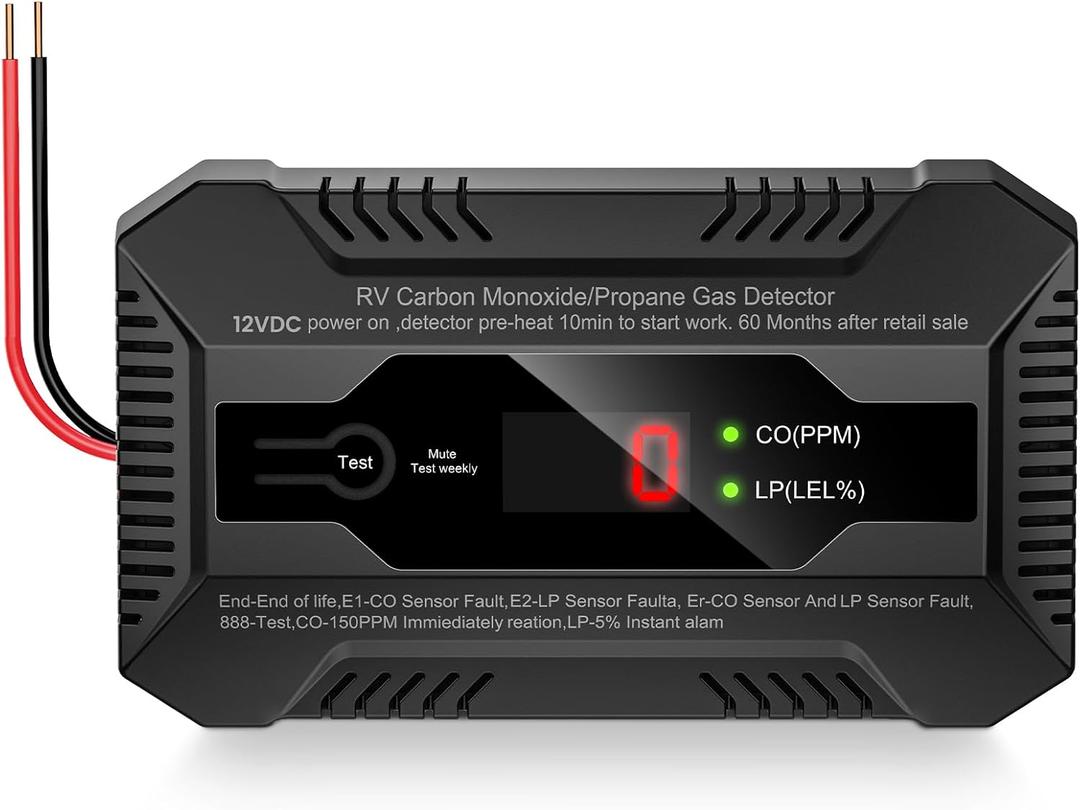 RV Carbon Monoxide and Propane Gas Detector, Dual LP/CO Gas Alarm with Separate LCD Indicator Lights, 85dB Loud Alarm, Carbon Monoxide Propane Gas Leak Detector for RV and Home Use-12V DC (black)