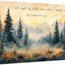 Christian Wall Art Forest Bible Verse Wall Decor Mountain Scripture Canvas Prints 2 Corinthians Religious I Will Walk by Faith Posters Biblical Artwork for Bedroom Living Room Home Decoration 12x16"