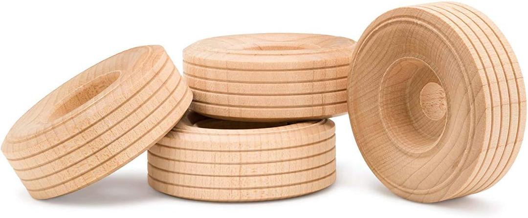 Mini Wood Wheels Treaded Style, 1-1/2 Inch Diameter, Pack of 50, for Crafts and DIY Car Models, by Woodpeckers