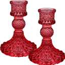 Glass Candlestick Holders Set of 2Taper Candle Holders Fit 0.8 Inch Candles, Crystal Decorative Candle Stand Centerpiece for Table Wedding Dinning Party 4 Inch Tall (Red)