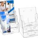 KTRIO Acrylic Brochure Holder 8.5x11 Inch, 3 Tier Literature Display Stand Clear Magazine Holder with Removable Divider for 4-inch Pamphlet, Flyers, Trifold Booklet, Wall Mount & Countertop, 2 Pack