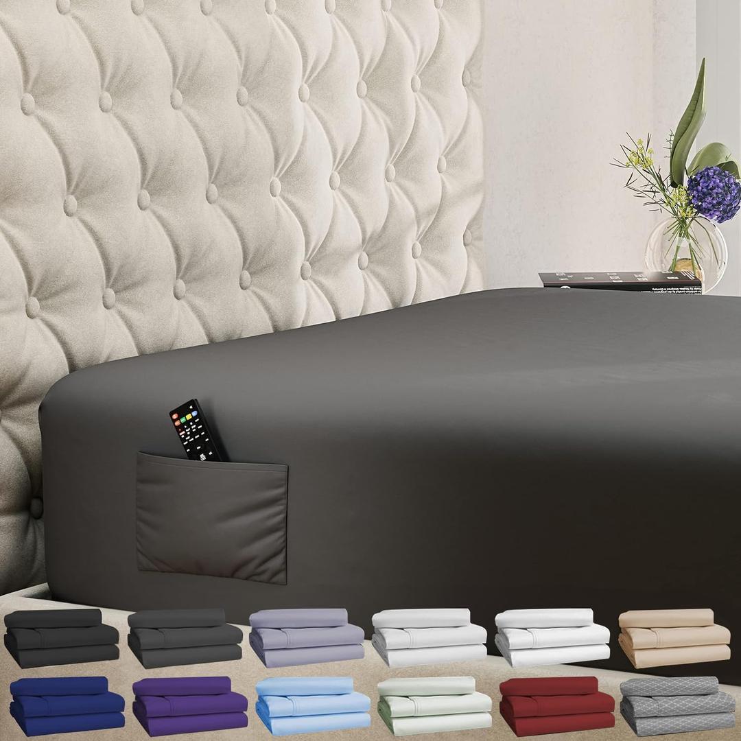 DREAMCARE King Fitted Sheet Only - Extra Deep Pocket Fitted Sheet - Fits up to 21 inch Mattress - Deep Pocket King Sheets - Hotel Luxury - Oeko-Tex Certified Sheets - (Grey) (11 - Gray)