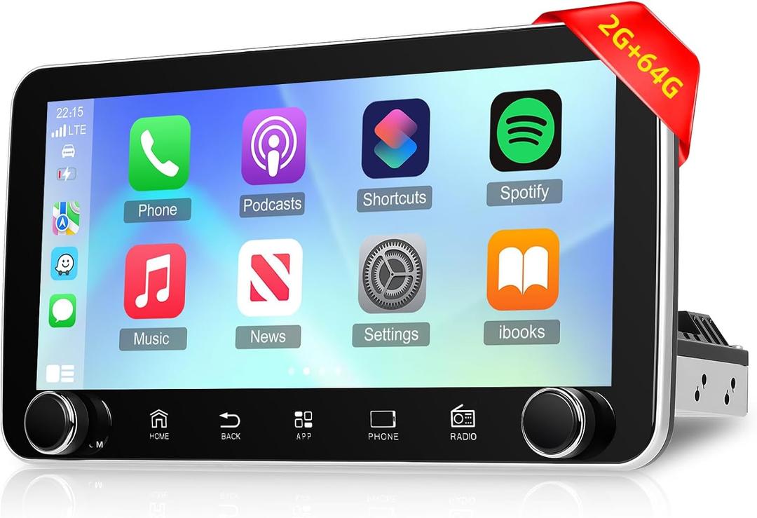 [2G+64G] 10.36 inch Android Single Din Car Stereo, 10 inch Touch Screen Radio with Wireless Carplay/Android Auto/EQ Audio/SWC/Bluetooth/WiFi/FM RDS Radio