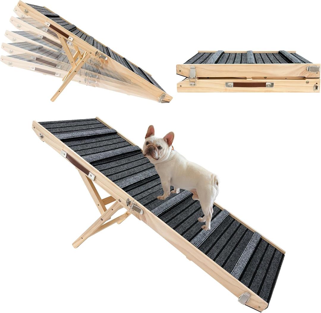 Dog Ramp for Bed-Non-Slip - Extra Wide Pet Ramp for Small Large Dogs to Get on Couch Car Wooden Foldable Dog Ramp Seamlessly Connects Platform -Hold up to 110 Pound-Adjustable, Foldable (L)