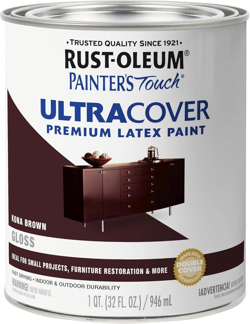 Rust-Oleum Brush On Enamel Paint 1977502 Painters Touch Latex, Gloss Kona Brown, 32 Fl Oz (Pack of 1)