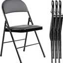 Yapamar Folding Chair 4-Pack, Leather Padded Folding Chairs, Easy to Use and Store, Outdoor and Indoor, for Home, Office, Party, Comfy, Black