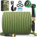 Non-Expandable Garden Hose 100 ft, Ultra Lightweight Flexible Water Hose with 10-Pattern Nozzle, Leak-Proof, High-Density Fabric, Thickened Connector, Shut-Off Valve for Yard, Lawn, Outdoor