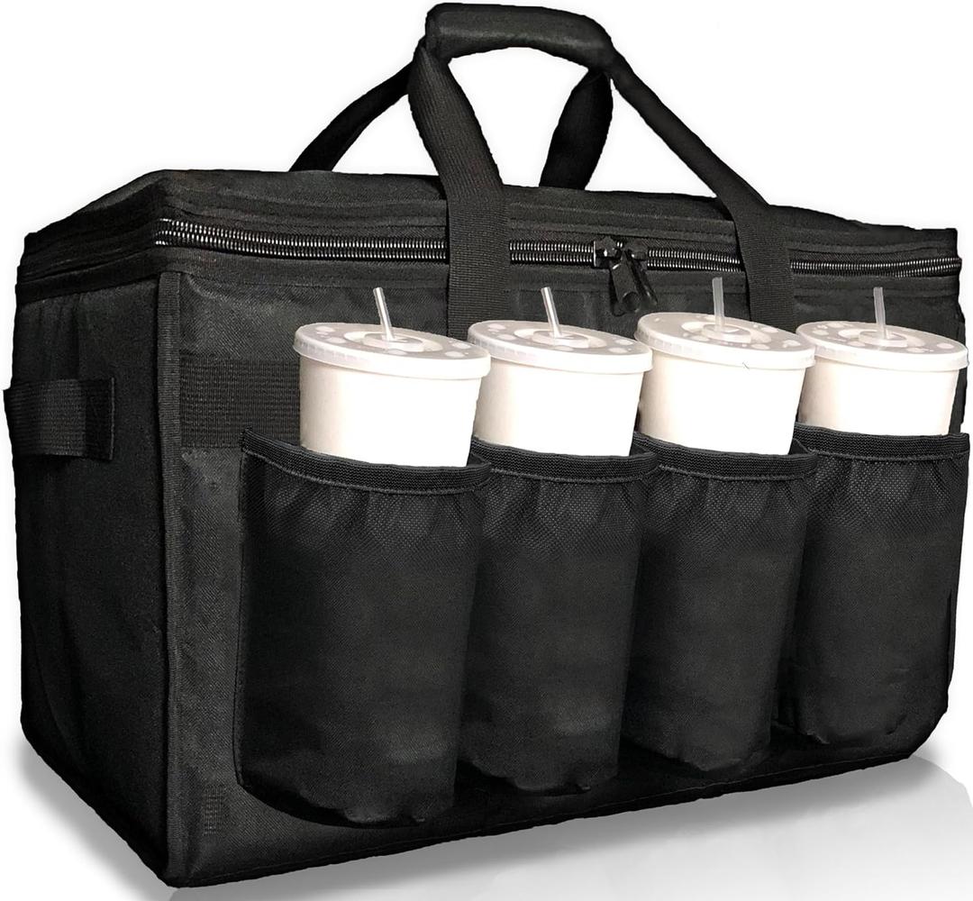 FRESHIE Insulated Food Delivery Bag with Cup Holders/Drink Carriers Premium, for Doordash, Uber Eats, Grubhub, Pizza Bag, Catering, Beverage, Commercial Quality (XL Pro) (1)