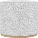 Boucl Ottoman with Wooden Base 22" Round Upholstered Footrest, Cream Boucl with Gray Yarns, Modern Accent Stool for Living Room & Bedroom