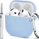 for Airpods 4th Case Cover, Come with Cleaner Kit,Soft Skin Silicone Case Cover with Keychain, Full Protective Case for Men and Women, Compatible with AirPods 4th Generation Case,Sky Blue