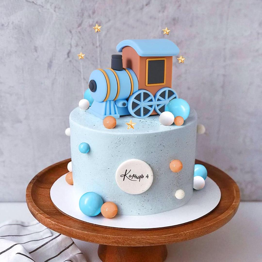 JeVenis Vintage Blue Train Cake Decoration Train Cake Topper Train Theme Birthday Decorations Baby Shower Party Supplies Baby Shower Cake Decoration