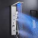 5 in 1 Shower Panel Tower System with LED Lights, Rainfall and Waterfall Shower Head, 3 Pcs Adjustable Body Jets, Handheld Shower, Tub Spout (Brushed Nickel)