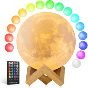Moon Lamp Upgrade 16 Colors, Moon Light Gifts for Girls Boys Kids Women Birthday, Teen Gifts Trendy Stuff, Cool Astronomy Gifts, Shelf Decor, Remote & Touch Control Moon Night Light, Diameter 4.8 inch (Yellow)