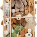 Stuffed Animal Storage Zoo with Wheels, 64" Wooden Large Stuff Animals Plushies Holder Toy Organizer Kids Plush Storage Cage with Elastic Band and Net for Nursery Playroom Corner for Toddler