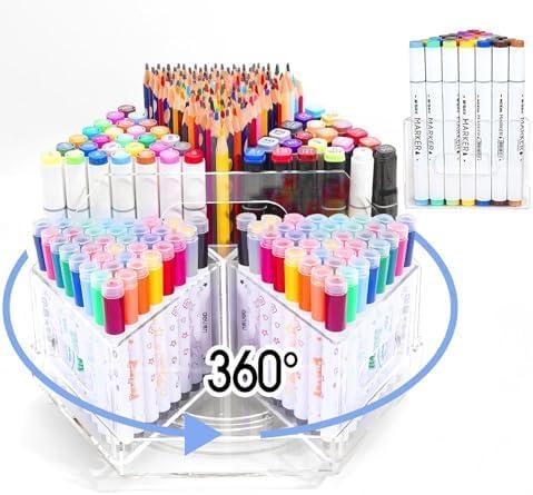 Large Capacity 360 Rotating Marker Organizer with 6 Compartments Acrylic Pen Holders Office Storage Supplies Holds over 600+ Pencils
