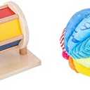Montessori Baby Toys Play Kit Montessori Mirror Peekaboo Knob Puzzle, Medium Spinning Drum and Rainbow Fabric Ball Kit Toys for6-12Months Toddlers (Play Kit 3)