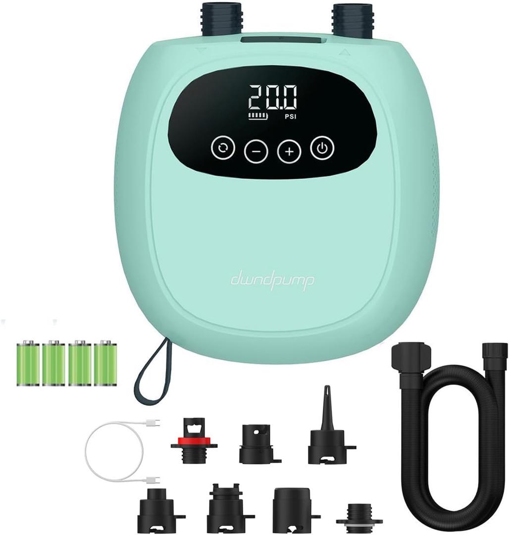 Electric Paddle Board Pump, Rechargeable 20PSI SUP Pump, Dual-Stage Inflation and Deflation Sup Air Pump, Portable Electric Pump for Kayaks, Wind Wings, SUPs (Green)