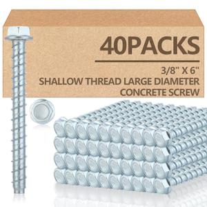 Tandefio 40 Pack 3/8" x 6" Concrete Screw Anchor Galvanized Large Diameter Heavy Duty Plated Concrete Anchors for Masonry Brick Anchoring Block Decking Framing Hex Drive