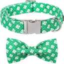 Maca Bates St. Patrick's Day Shamrock Dog Collar,Fancy Bow Tie,Medium Girl Boy Dogs, Checkered Lucky Clover Pattern,Adjustable Durable Soft Checkered Collars Irish Gift for Male Female Puppy
