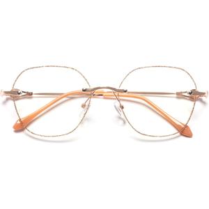 Fashion Shiny Frameless Reading Glasses for Women, Big Frame Anti Blue Light Reader, Large Anti Eyestrain Eyeglasses