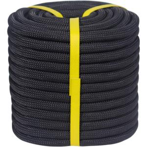 Double Braided Arborist Rope - 1/2 Inch x 50 Feet Polyester High Strength Climbing Rope for Tree Work, Halyard, Sailing (Black)