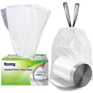 4 Gallon Drawstring Trash Bags, 80 Count - Small White Garbage Bags, Extra Strong & Thick, Tear & Leak Proof for Bathroom, Office, Bedroom, Kitchen Desk Bins​(4 Gallon, 80 PCS), Pack of 2
