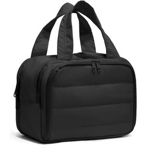 Puffer Travel Toiletry Bag  Large Capacity 11.8L Makeup Organizer, 4 Compartments, Waterproof Wet/Dry Separation, Ultra-Light Taslan Fabric  Ideal for Business Trips, Gym, Family Vacation, Camping (Black)