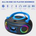 Portable Radio CD Player Boombox with Bluetooth,FM Radio,USB MP3 Playback,AUX-in,Headphone Jack,MP3 CDs Compatible,Kids CD Players for Home or Outdoor (Blue)