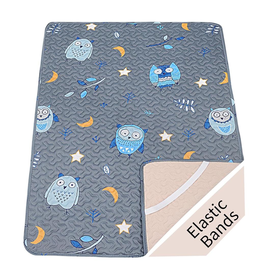 Quilted Pack n Play Sheet Fitted, Breathable Thick Pad for Pack and Play Mattress, Pack and Play Mattress Sheet fits Graco, Portable Mini Cribs, Play Yards, Padded Playpen Protector Cover (Owl)