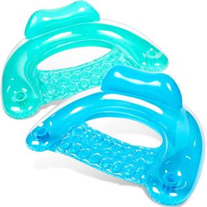 SLOOSH Inflatable Pool Floats Adult,2 Pack Pool Chairs with Cup Holders,Pure Blow up Floats Chair,Hammock Noodle Mat for Relaxing Summer Water Fun Swimming Party Beach (Blue,Green)