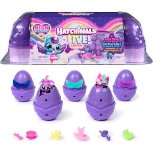 Hatchimals Alive, Neon Rainbow Egg Carton Toy with 5 Mini Figures in Color Reveal Eggs & 11 Accessories, Gifts & Stocking Stuffers for Girls & Boys Ages 3 & up