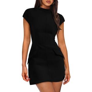 OFEEFAN Womens Summer Dress Mock Neck Short Sleeve Bodycon Party Club Mini Dresses (Large, Black) OFEEFAN Womens Summer Dress Mock Neck Short Sleeve Bodycon Party Club Mini Dresses (Large, Black)