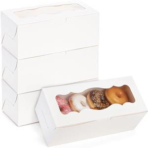 Kingrol 50 Pack White Bakery Boxes with Window, 9x4x3.5 Inch Dessert Boxes for Baked Goods, Pastry Boxes for Swiss Rolls, Cookies, Muffins, and Dessert Packaging