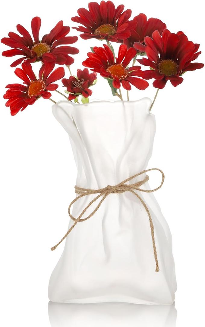 WHJY Glass Purse Vase for Flowers, Glass Bag Vase, Matte Aesthetic Flower Vase Unique Home Dcor for Wedding, Dinning, Bookshelf (Large)