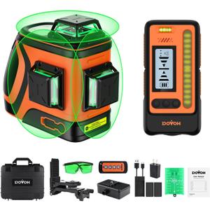 Outdoor Laser Level with Receiver : Daylight High Visibility Laser Level 360 Self Leveling Up To 400ft Long Range 110mw High Power Green with Detector Outside Construction Landscaping, H3-360G