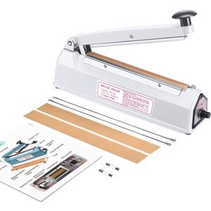 METRONIC Impulse Sealer 8 inch, Manual Heat Sealer Machine for Plastic Bags, Shrink Wrap Bag Sealers Heavy Duty Sealing Machine With Repair Kit (White)