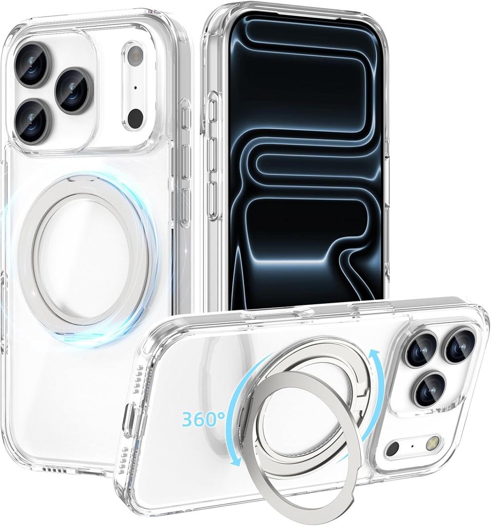 ACESTAR 360° Magnetic Stand Case Compatible with iPhone 17 Pro Max, Rotatable Flexible Ring Holder Phone Cover for Men Women | Compatible with MagSafe | Shockproof & Anti-scratch | Anti-Yellowing (Clear)