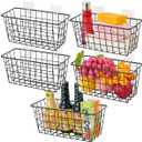 5 Pack Hanging Storage Basket, Bathroom Basket, Household Goods, with Traceless Tape, no Drilling, for Cabinet Storage, Kitchen, Bathroom, Storage Room, Black