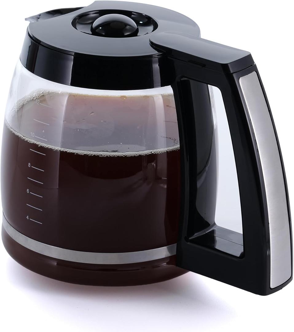 Replacement 12-Cup Glass Carafe, Compatible with Cuisinart Coffee Maker, Replaces DCC-1200PRC (Decorative Stainless-steel Handle)