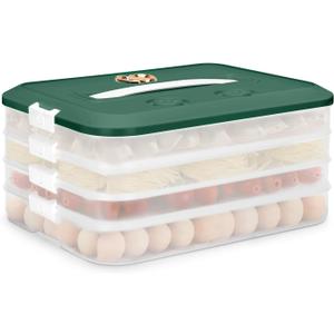 Food Storage Containers with Lids, Plastic Cookie Storage Containers Airtight, 4-Layer Stackable Food Containers Dumpling Storage Box, Green