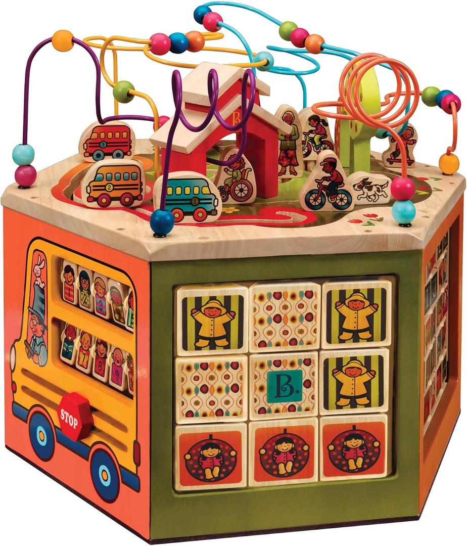B. toys – Youniversity – Wooden Activity Cube – Developmental Learning Center – Toys for Toddlers, Kids – Alphabet, Numbers, Shapes – 12+ Months, Medium