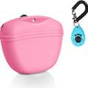 Left&Right Dog Clicker Training Kit,Silicone Dog Training Treat Pouch and Dog Clickers,Dog Treat Bag with Clicker Training for Dogs,Pet Treat Bag with Magnetic Buckle Closing and Waist Clip,Pink
