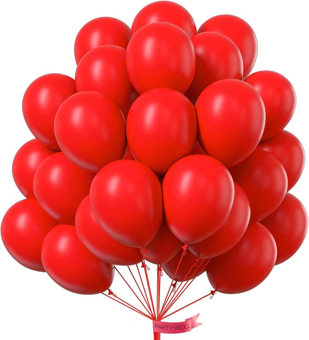 PartyWoo Red Balloons 50pcs 12 Inch Red Helium Balloons for Birthday Graduation Bachelorette Citizenship Firefighter Strawberry Anniversary Cherry Casino Movie Theme Party Decorations Red-Y57