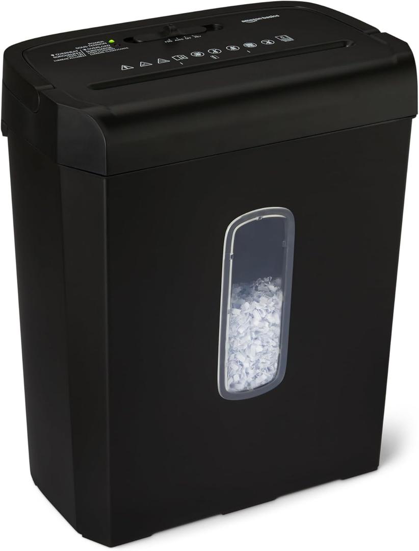 Amazon Basics 6-Sheet Cross-Cut Paper Shredder and Credit Card Shredder, 3.7 Gallon, Black
