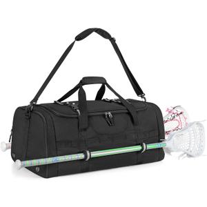 Lacrosse Bag Holds 2 Sticks and Shoes, Lacrosse Equipment Backpack with External Helmet Holder and Multi Pockets for All of Your LAX Gear, Black