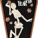 Spooky Farmhouse Halloween Wooden Signs with Sayings 12H x 6.5W, Cute Fun Farmhouse Skeleton Coffin Fall Halloween Table Sign for Tiered Tray Wreath Mantel Table Top Centerpiece Decor (Black)