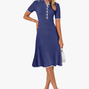 MEROKEETY Women's 2026 Summer V Neck Ribbed Midi Dress Short Sleeve Button Elegant Bodycon Knit Sweater Dresses XL