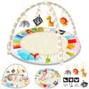 URMYWO Tummy Time Mat - Comfortable Baby Floor Play Mat Activity Gym for 0-3-6-18 Months, 6 Developmental Zones with 5 Detachable Toys for Motor Skills Sensory Development, Baby Essentials Shower Gift